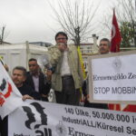 IndustriALL assistant general secretary Kemal Özkan addressing the picket line in 2013.