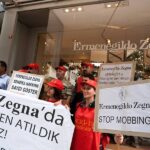 Protesting workers outside the Ermenegildo Zegna store in Istanbul.