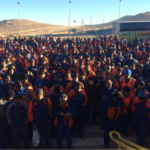 Striking workers at the Escondida mine, Chile, 2014. 