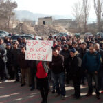 Striking workers at the Ksani glass container factory, Georgia