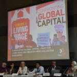 La directora de políticas de la IndustriALL, Jenny Holdcroft, discutiendo de los salarios dignos.