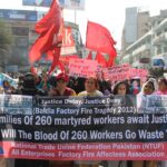 Protesters march in Karachi on 14 April 2016. Photo: NTUF