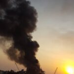 The ship continues to burn