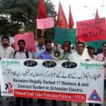 La NTUF revendiquant la réintégration immédiate des travailleurs de Schneider Electric mis à la porte