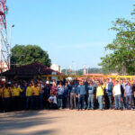 Los trabajadores tercerizados por Ecopetrol Colombia durante la jornada de protesta de 24hs