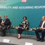 IndustriALL's general secretary, Valter Sanches, right, also spoke at the event.