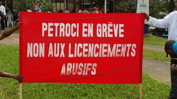 Banner from a strike at Petroci in 2016.