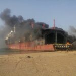 Five workers burnt to death in a fire onboard the LPG container ship.