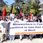 Manifestation de la Fédération syndicale centrale des mines du Pakistan à Quetta, au Pakistan, le 23 octobre 2017, contre les décès dans les mines