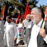Manifestation de la Fédération syndicale centrale des mines du Pakistan à Quetta, au Pakistan, le 23 octobre 2017, contre les décès dans les mines