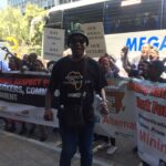 IndustriALL's director for mining, Glen Mpufane, with the marchers.