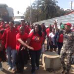NUM members marched against AngloGold Ashanti plans to retrench 8,500 workers.