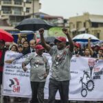 Trade union leaders from around the world joined Sri Lankan unions for the Colombo rally on 8 November.