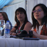 IndustriALL Assistant General Secretary Jenny Holdcroft, co-chair Michele O'Neil, co-chair Monica Veloso, and Aya Matsuura, gender specialist from ILO  