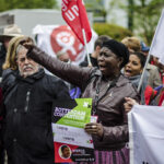 IndustriALL affiliates demonstrate outside the meeting of the Rotterdam Convention in Geneva, calling for a global ban on the asbestos trade.