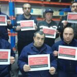 Работники Ксанского завода стеклянной тары, члены Профессионального союза работников металлургической, горной и химической промышленности Грузии