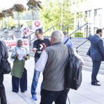 Union activists gave out flyers to shareholders