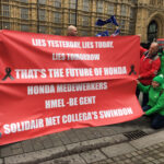 Члены Unite, к которым присоединились сторонники из Бельгии, 6 марта 2019 года призывают парламент Великобритании спасти завод Honda в Суиндоне
