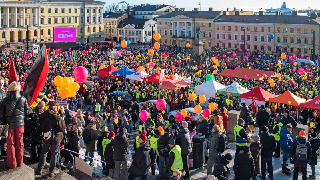  The Finnish Industrial Trade Union Helsinki, 1 February 2024, mass demonstration against labour market reforms