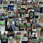 Активисты членских организаций IndustriALL в Корее делают селфи в поддержку камбоджийских рабочих-швейников