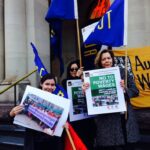 Australian affiliates TCFUA and AMWU demonstrate outside an H&M store in Melbourne. 