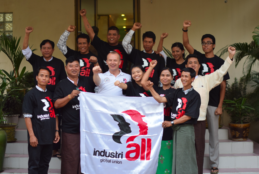 IndustriALL affiliates in Myanmar with GS Raina